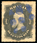 Stamp of Brazil » 1866-83 Dom Pedro » 1876 Roulette "Black Beard" Issue 1876, 200r black, selection of eight stamps with coloured cancellations