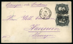 Stamp of Brazil » 1866-83 Dom Pedro » 1876 Roulette "Black Beard" Issue 1876, 200r black, three covers, of which two from Pernambuco