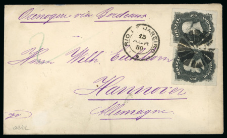 Stamp of Brazil » 1866-83 Dom Pedro » 1876 Roulette "Black Beard" Issue 1876, 200r black, three covers, of which two from Pernambuco