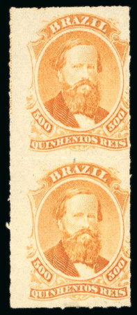 Stamp of Brazil » 1866-83 Dom Pedro » 1876 Roulette "Black Beard" Issue 1876, 500r orange, vertical pair unused without gum