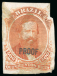 Stamp of Brazil » 1866-83 Dom Pedro » 1866 "Black Beard" Issue 1866, 500r orange, proof on thin India paper, some