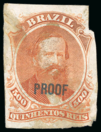 Stamp of Brazil » 1866-83 Dom Pedro » 1866 "Black Beard" Issue 1866, 500r orange, proof on thin India paper, some