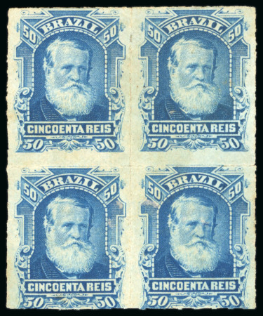 Stamp of Brazil » 1866-83 Dom Pedro » 1877-78 Roulette "White Beard" Issue 1877, 50r blue on bluish paper, very small thin spot;
