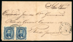 Stamp of Brazil » 1866-83 Dom Pedro » 1876 Roulette "Black Beard" Issue 1876, 50r blue, pair with plate scratch on 28.12.1879 single weight entire letter