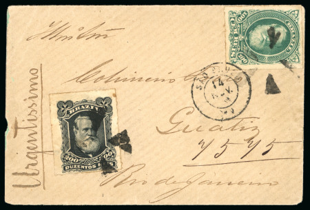 Stamp of Brazil » 1866-83 Dom Pedro » 1877-78 Roulette "White Beard" Issue 1877, 200r black, together with 100r green to correctly