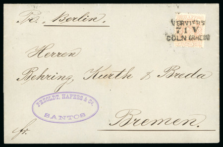 Stamp of Brazil » Later Issues 1867 Dec) Cover from Santos to Bremen (Germany), franked