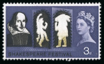Stamp of Great Britain » Queen Elizabeth II 1964 Shakespeare Festival 3d mint nh, on chalked paper,  yellow-bistre missing, 