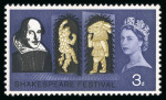 Stamp of Great Britain » Queen Elizabeth II 1964 Shakespeare Festival 3d mint nh, on chalked paper,  yellow-bistre missing, 