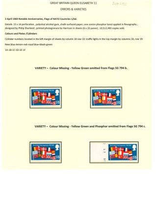Stamp of Great Britain » Queen Elizabeth II 1969 Notable Anniversary Flag of NATO Countries 1/6d yellow-green omitted