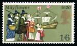 Stamp of Great Britain » Queen Elizabeth II 1970 Pilgrims and Mayflower 1/6d, omitted emerald