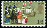 Stamp of Great Britain » Queen Elizabeth II 1970 Pilgrims and Mayflower 1/6d, omitted emerald
