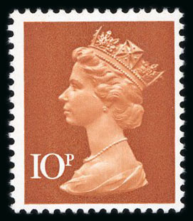 Stamp of Great Britain » Queen Elizabeth II 1971 Machin 10p mint n.h. with orange-brown omitted