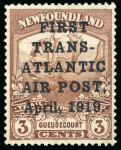 Stamp of Canada » Newfoundland 1919 Hawker Air Post 3c brown, mint o.g., lightly hinged