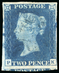 Stamp of Great Britain » 1840 2d Blue (ordered by plate number) 1840 2d. blue,  Pl. 2, PK, good to enormous margins