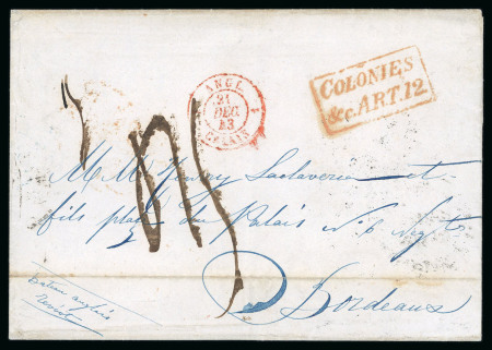 Stamp of Cuba 1843 & 1844 pair of entires; 1843 (Nov 16) from Cuba to France with British P.O. St. Jago-de-Cuba 