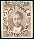 Stamp of Zanzibar » The Zanzibar Post Office (1895-1964) 1913 75c proofs in sepia on carton paper (3)