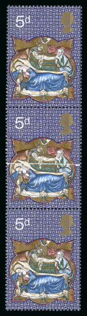 Stamp of Great Britain » Queen Elizabeth II 1970,Christmas 5d, mint n.h. vertical strip of three,