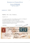 Stamp of France » Type Cérès de 1849-1850 1849, Cérès non dentelé 1 franc carmin et Présidence 25 centimes bleu en paire oblitérés gros points sur enveloppe en provenance de la Guyane