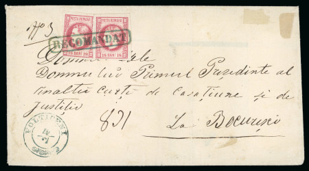 Stamp of Romania » King Carol 1869 - "Without Beard" Imperforate 1868 Registered cover from Folticeni to Bucharest franked