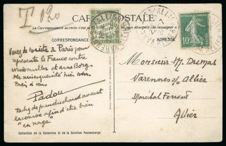 Stamp of Olympics » 1924 Paris » Postcards Floowy Swimming postcard sent by French swimmer Henri Padou who won gold in the team competition 