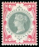 Stamp of Great Britain » 1855-1900 Surface Printed » 1887-1900 Jubilee Issue & 1891 £1 Green 1900 1s green & carmine with inverted watermark, mint