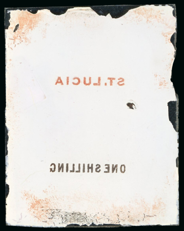 Stamp of St. Lucia St. Lucia - 1885 1s, two glass support clichés of