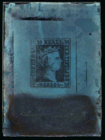 Stamp of Spain Spain - 1850 10r Queen Isabella II, glass support cliché