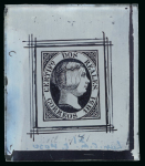 Stamp of Spain Spain - 1851 2r Queen Isabella II, glass support cliché