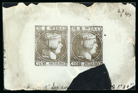 Stamp of Spain Spain - 1852 2r Queen Isabella II, glass support cliché