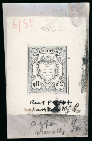Stamp of Switzerland / Schweiz Switzerland, Local and Orts Post – 1850 2 1/2rp issue, a clichés on celluloid in black