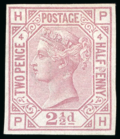 Stamp of Great Britain » 1855-1900 Surface Printed » 1873-80 Large Coloured Corner Letters 1873-80, 2 1/2d rosy mauve pl.4 imperf. imprimatur