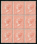Stamp of Mauritius » Later Issues 1863-72 3d dull red in mint block of 9