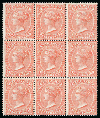 Stamp of Mauritius » Later Issues 1863-72 3d dull red in mint block of 9