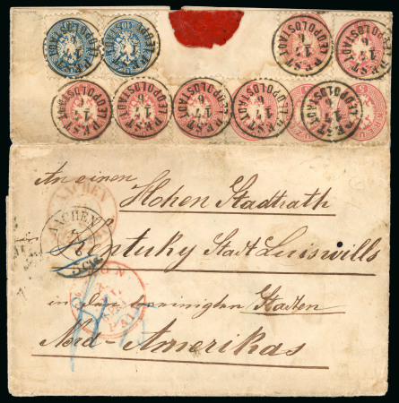 Stamp of Austria 1863-64 10Kr Blue and 5kr red (8) neatly cancelled