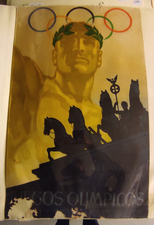 Stamp of Olympics » 1936 Berlin » Documents, Programmes, Tickets, etc. Official poster in Spanish, 63x101cm, severe faults at foot