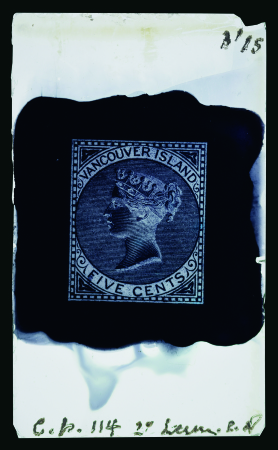 Stamp of Canada » British Columbia and Vancouver British Columbia and Vancouver - 1865 5c Sperati forgery glass support cliché in negative with black surround