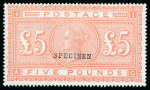 Stamp of Great Britain » 1855-1900 Surface Printed » 1867-83 High Values 1882 £5 Orange, AG, Pl.1, a superb unused example