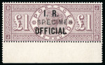Stamp of Great Britain » Officials INLAND REVENUE: 1885 £1 Brown-lilac, JB, I.R Official,