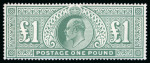 Stamp of Great Britain » King Edward VII » 1902-10 De La Rue Issues 1902 £1 dull blue green mint n.h.