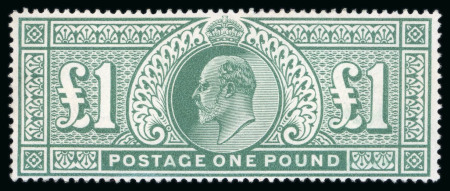 Stamp of Great Britain » King Edward VII » 1902-10 De La Rue Issues 1902 £1 dull blue green mint n.h.