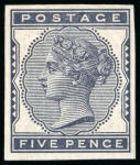 Stamp of Great Britain » 1855-1900 Surface Printed » 1880-81 Provisional Issue and 1881 1d Lilac 1880 5d. Indigo Pl. 1, imperforate imprimatur, good