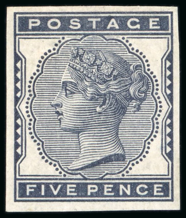 Stamp of Great Britain » 1855-1900 Surface Printed » 1880-81 Provisional Issue and 1881 1d Lilac 1880 5d. Indigo Pl. 1, imperforate imprimatur, good