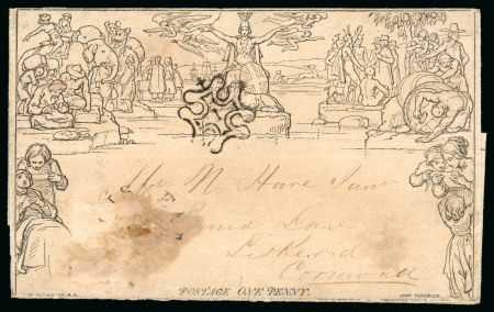 Stamp of Great Britain » 1840 Mulreadys & Caricatures 1843 (Mar 22) 1d Mulready letter sheet, stereo A40, cancelled by the London Number "1" in Maltese Cross
