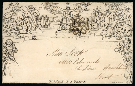 Stamp of Great Britain » 1840 Mulreadys & Caricatures 1843 (Oct 2nd) 1d Black Mulready letter sheet cancelled