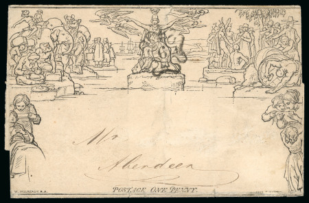 Stamp of Great Britain » 1840 Mulreadys & Caricatures 1843 (July 17th) 1d Black Mulready letter sheet (A10)