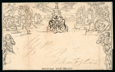 Stamp of Great Britain » 1840 Mulreadys & Caricatures 1843 (May 4th) 1d Black Mulready letter sheet (A78)