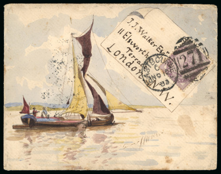 Stamp of Great Britain » Hand Illustrated and Printed Envelopes 1883 (Nov 10th) Colour handpainted envelope sent from