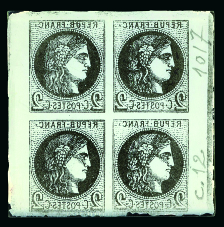 Stamp of France France - Bordeaux Issue 2c block of four, glass support