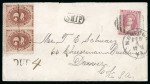 Stamp of Bahamas 1884 (Jan 29) envelope to the USA with 1882 4d rose perf.12 tied by "B" barred oval, underpaid with US postage dues