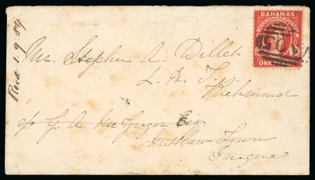 Stamp of Bahamas 1884 (Jul 28) envelope from Nassau to Inagua, with 1882 1d perf.12 tied by "A05" barred oval
